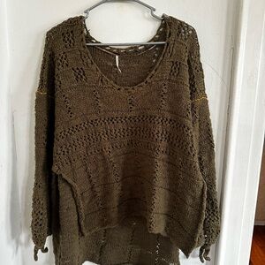Free People Deep Olive V-Neck Sweater